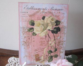 Shabby White and Pink Rose Sign Romantic Plaque