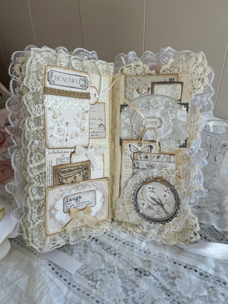 Vintage Style Shabby Junk Journal Feminine Lace Book Keepsake Journal ...