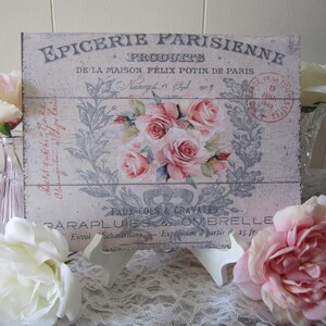 Shabby Pink Roses Sign French Script Plaque