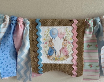 Peter Rabbit Gender Reveal Banner Baby Shower Pink Blue Reveal
