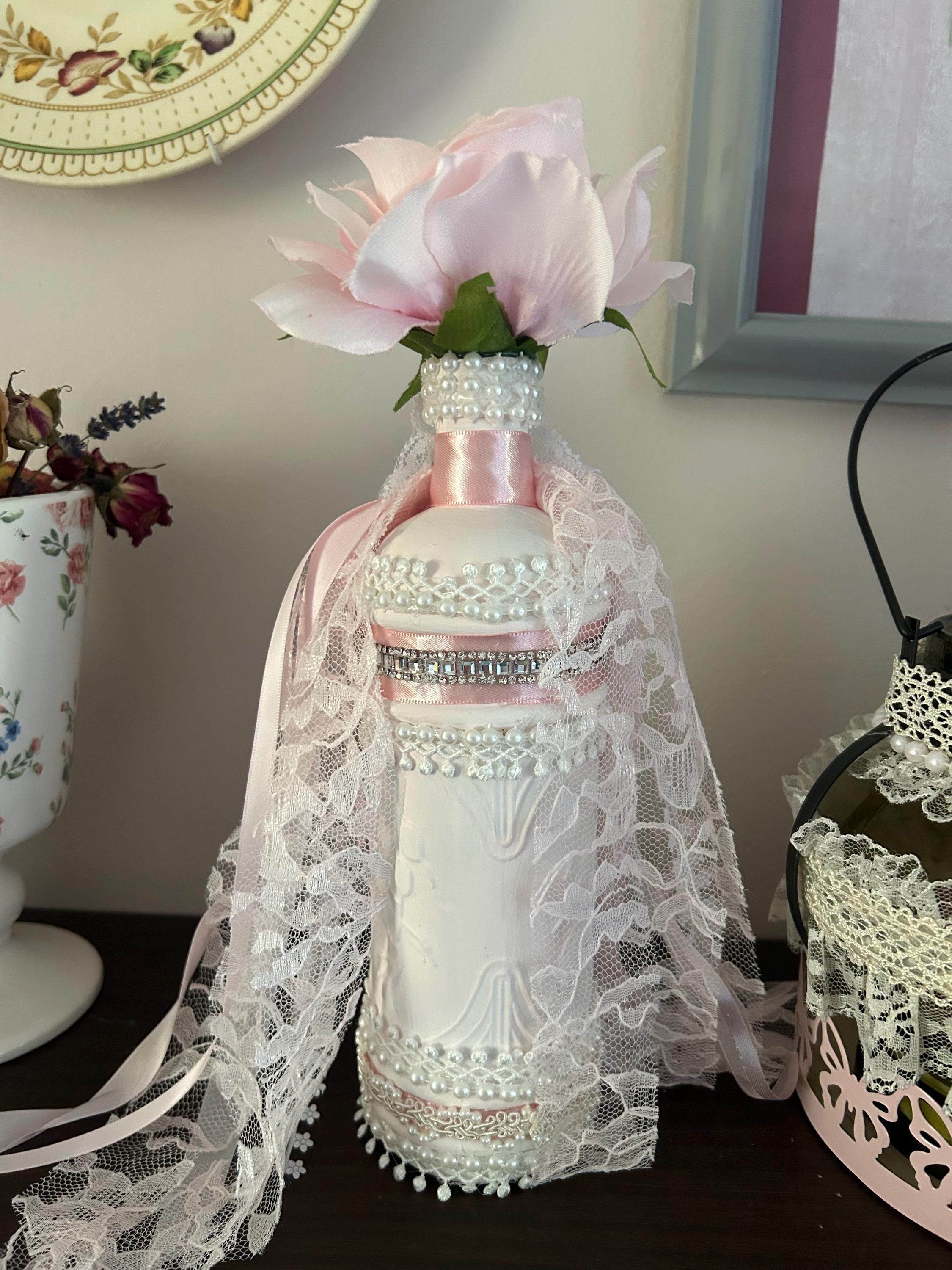 Pink Shabby Chic Glass and Lace Bottle Decoration Home Decor - Etsy