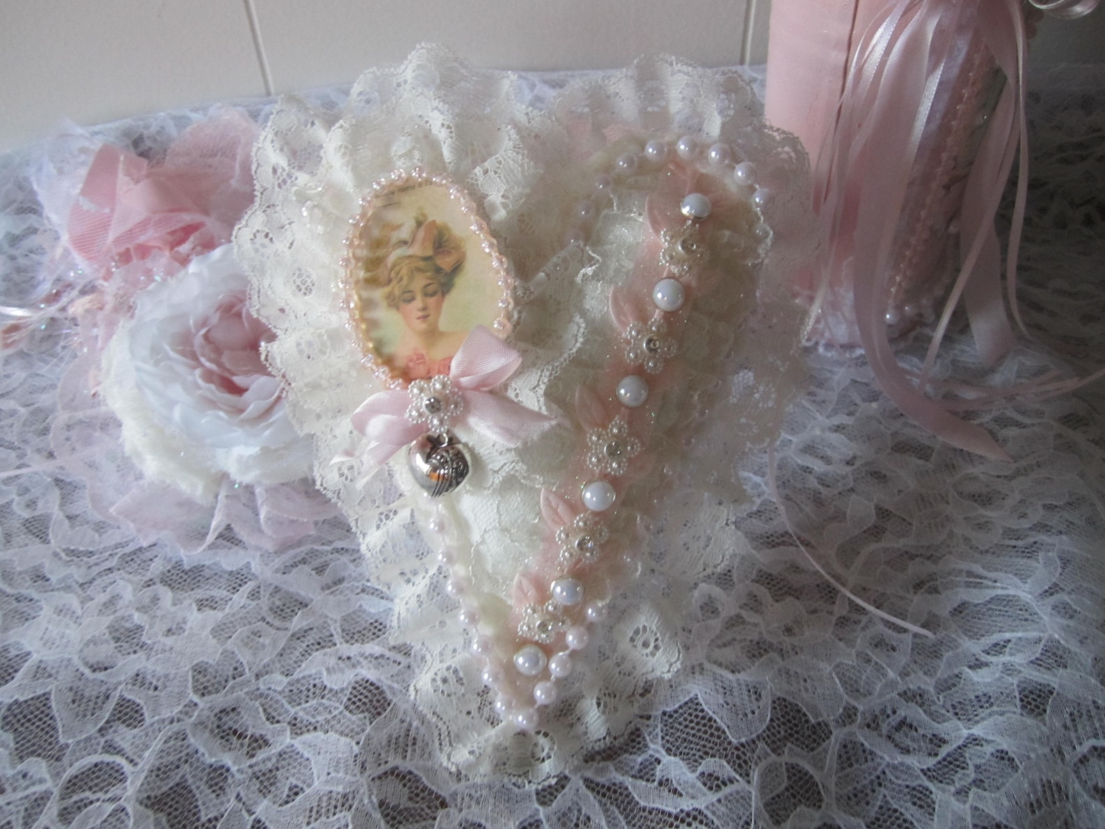 Shabby Chic Fabric Heart Ornament Pink Heart Decor - Etsy