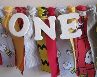 Charlie Brown Snoopy Birthday Banner Smash Cake Party Highchair Banner