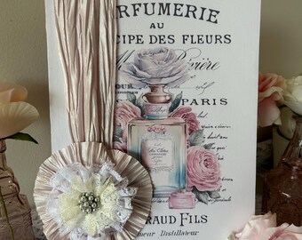 Shabby Pink Perfume Bottle Sign Hand Made Flower