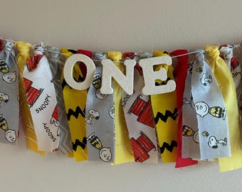 Charlie Brown Snoopy Birthday Banner Smash Cake Party Highchair Banner