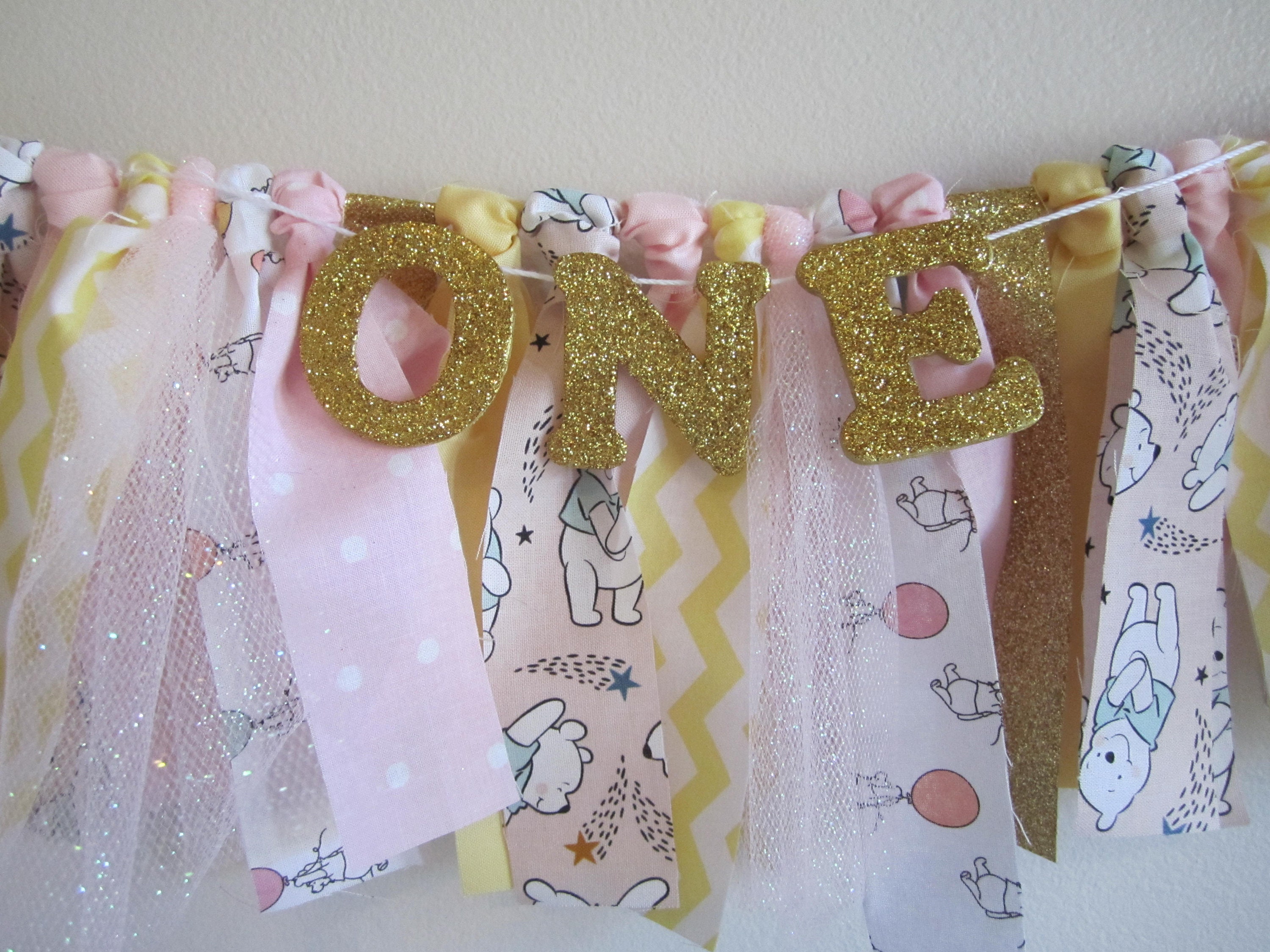 Winnie the Pooh Fabric Garland Smash Cake Decoration First Birthday Banner
