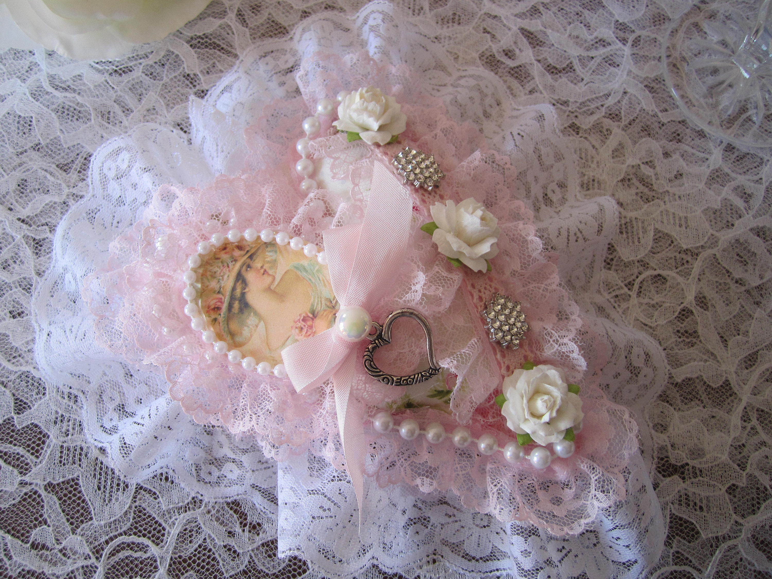 Shabby Chic Valentine's Heart Pink Lace Decoration - Etsy