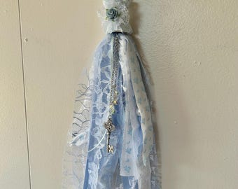 Shabby blue and Cream Fabric Tassel Door Hanger Shabby Decoration