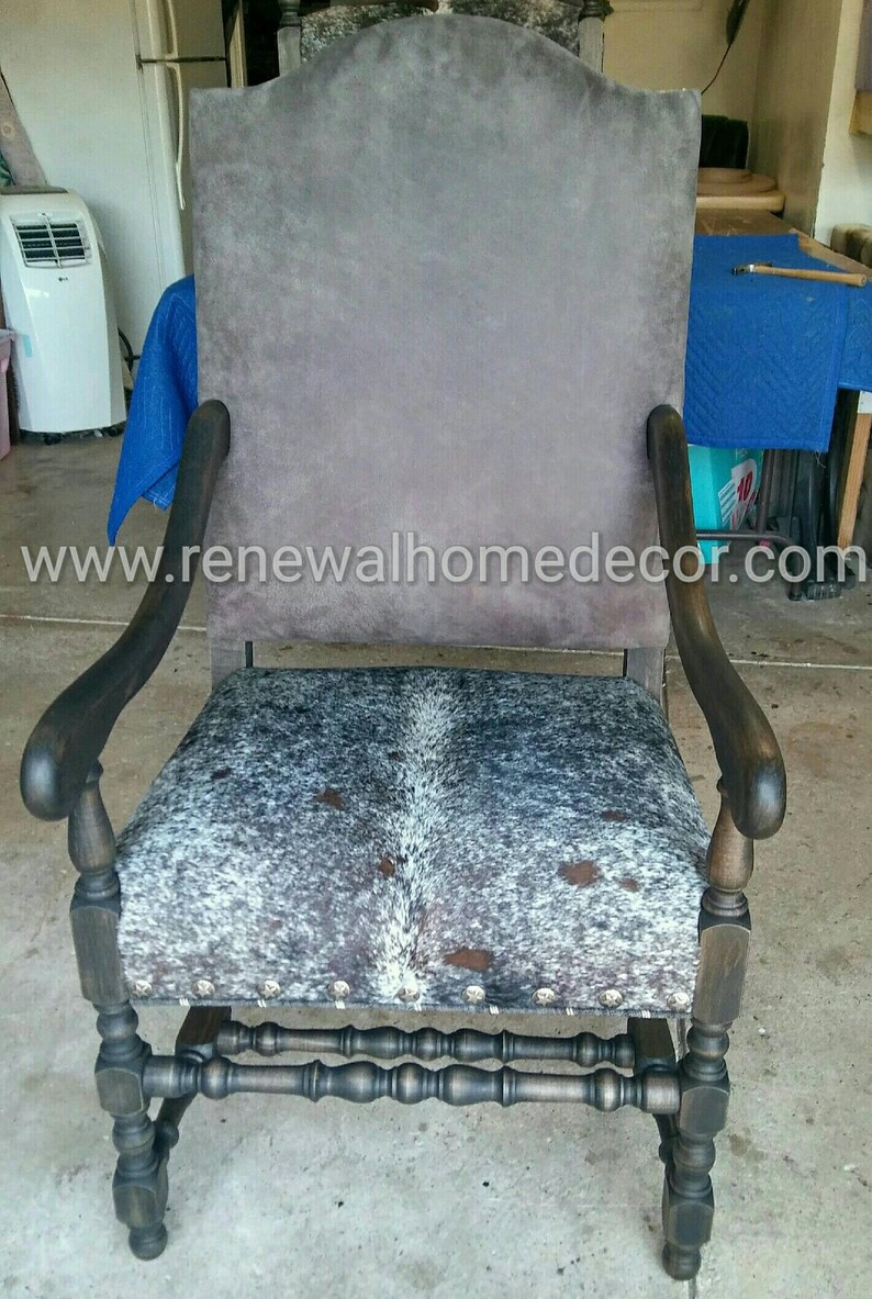 Custom order Leather and hide accents chairs with stair nail Etsy