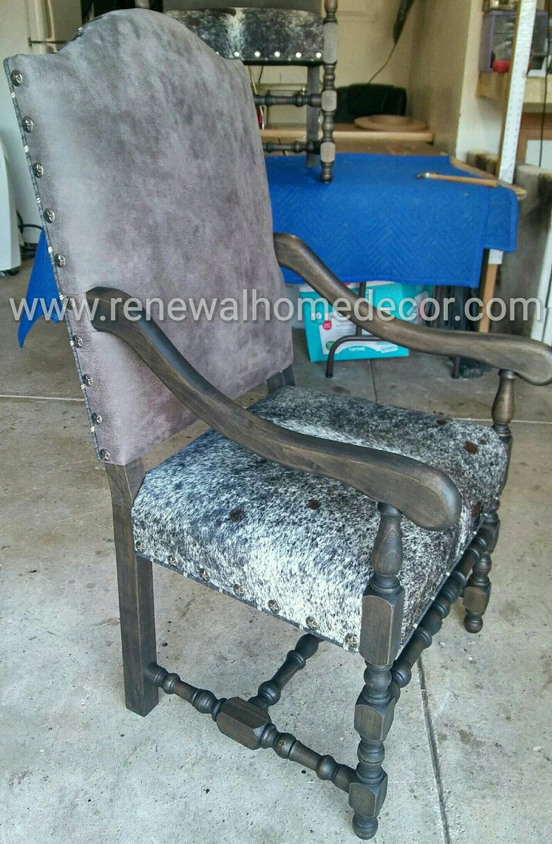 Custom order Leather and hide accents chairs with stair nail Etsy