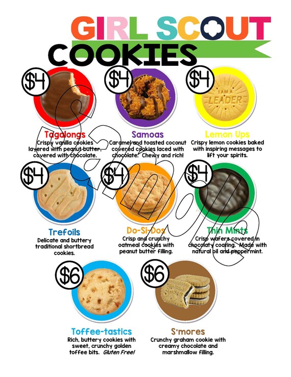 2020 LBB Girl Scout Cookie menu price sheet for booths Little Etsy