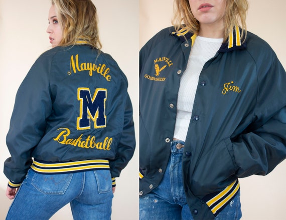vintage 1960s letterman jacket chainstitched baske