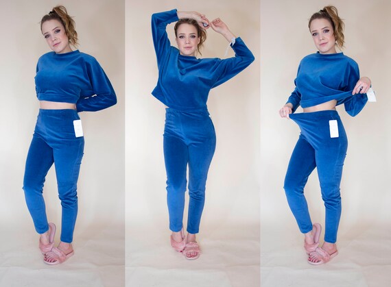vintage 1990s deadstock velour set cropped sweatsh