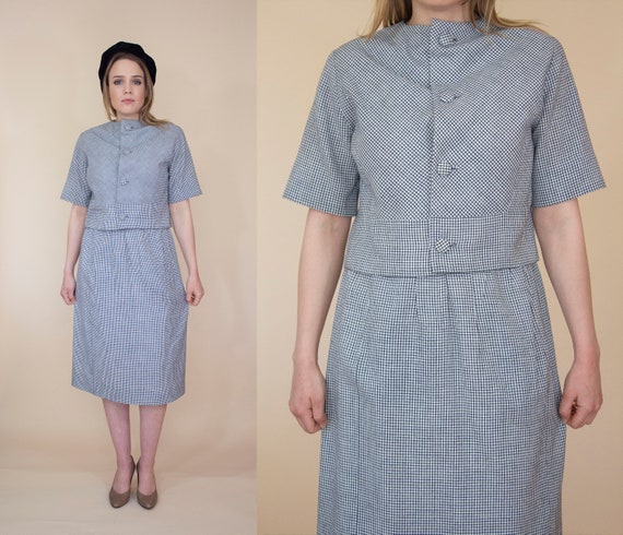 vintage 1950s short sleeve linen black and white … - image 3