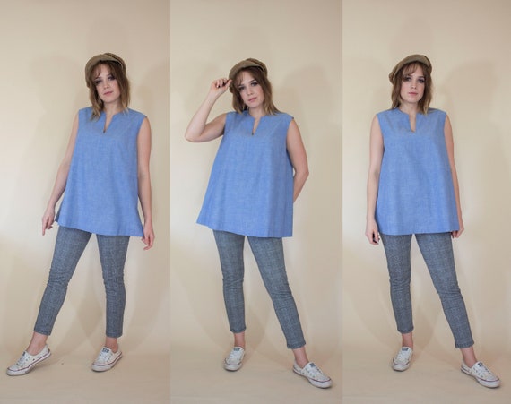 1960s denim chambray sleeveless top