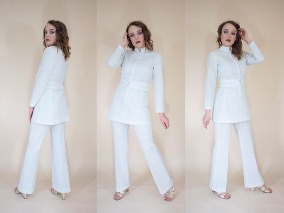 white and silver metallic leisure suit