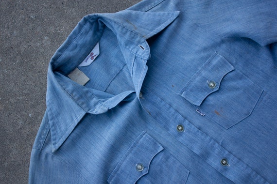 vintage 1970s white tab levi chambray denim butto… - image 5