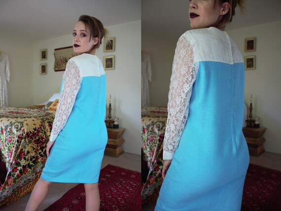 vintage 1960s blue and lace daisy dolly dress - image 3