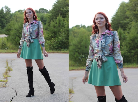 1970s mini long sleeve lame psychedelic hippie dre