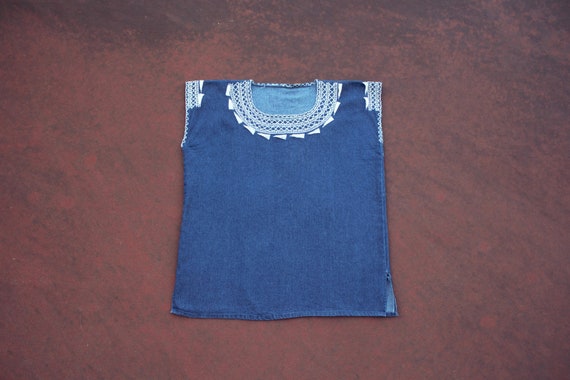 1970s vintage denim embroidered mexican blouse