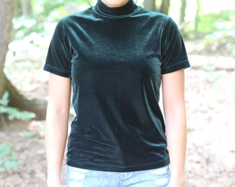 vintage 1990s hunter green velvet short sleeve shirt