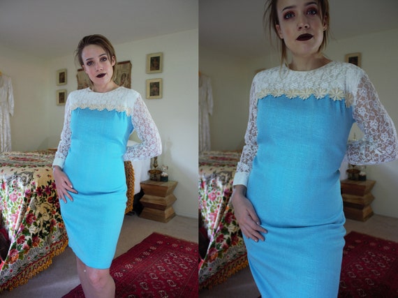 vintage 1960s blue and lace daisy dolly dress - image 1