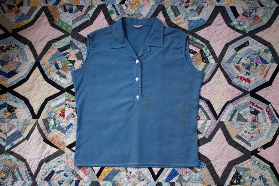 vintage 1950s denim blue chambray sleeveless top - image 1