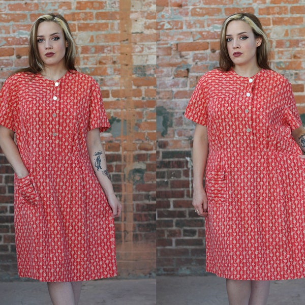 1940s PLUS SIZE calico floral farm house dress cotton day casual