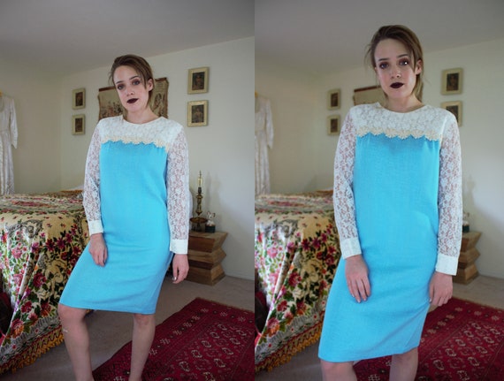 vintage 1960s blue and lace daisy dolly dress - image 2