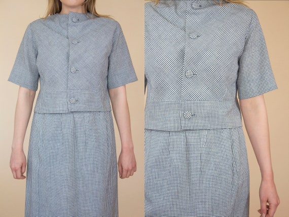 vintage 1950s short sleeve linen black and white … - image 7