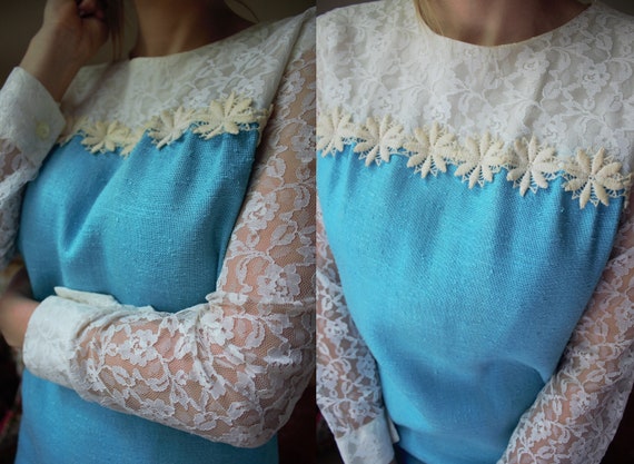 vintage 1960s blue and lace daisy dolly dress - image 4