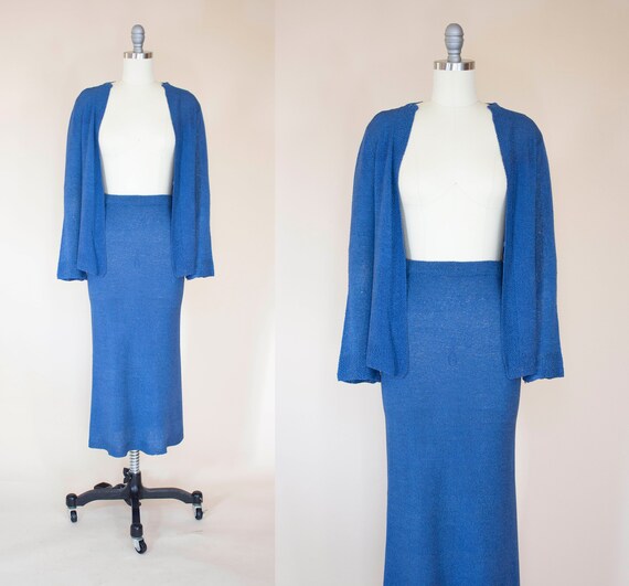 antique 1930s knitwear matching set skirt and swea