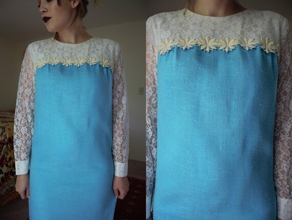 vintage 1960s blue and lace daisy dolly dress - image 6