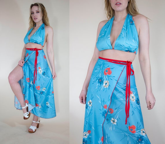 vintage 1970s set skirt and halter top