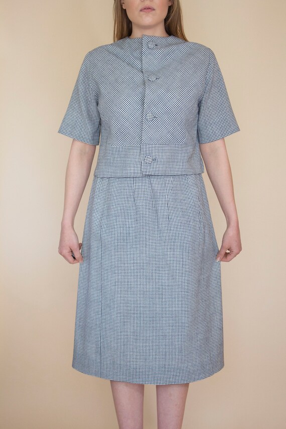 vintage 1950s short sleeve linen black and white … - image 4