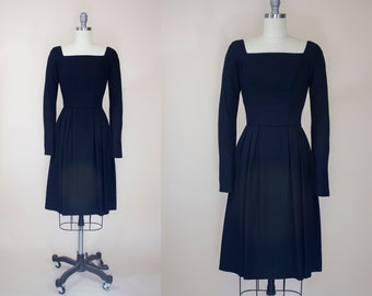 vintage 1950s perfect black long sleeve mourning dress