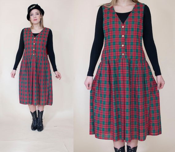 vintage 1980s drop waist pinafore dress