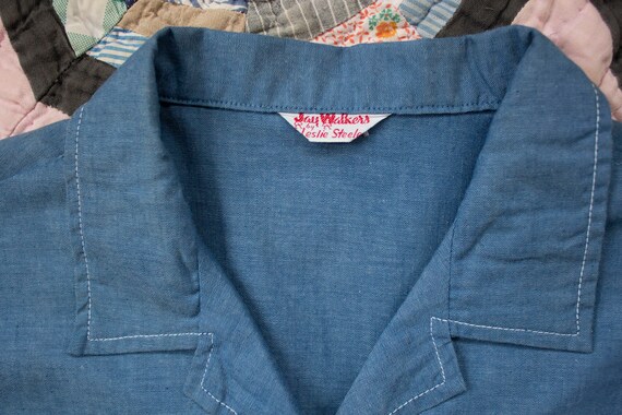 vintage 1950s denim blue chambray sleeveless top - image 3