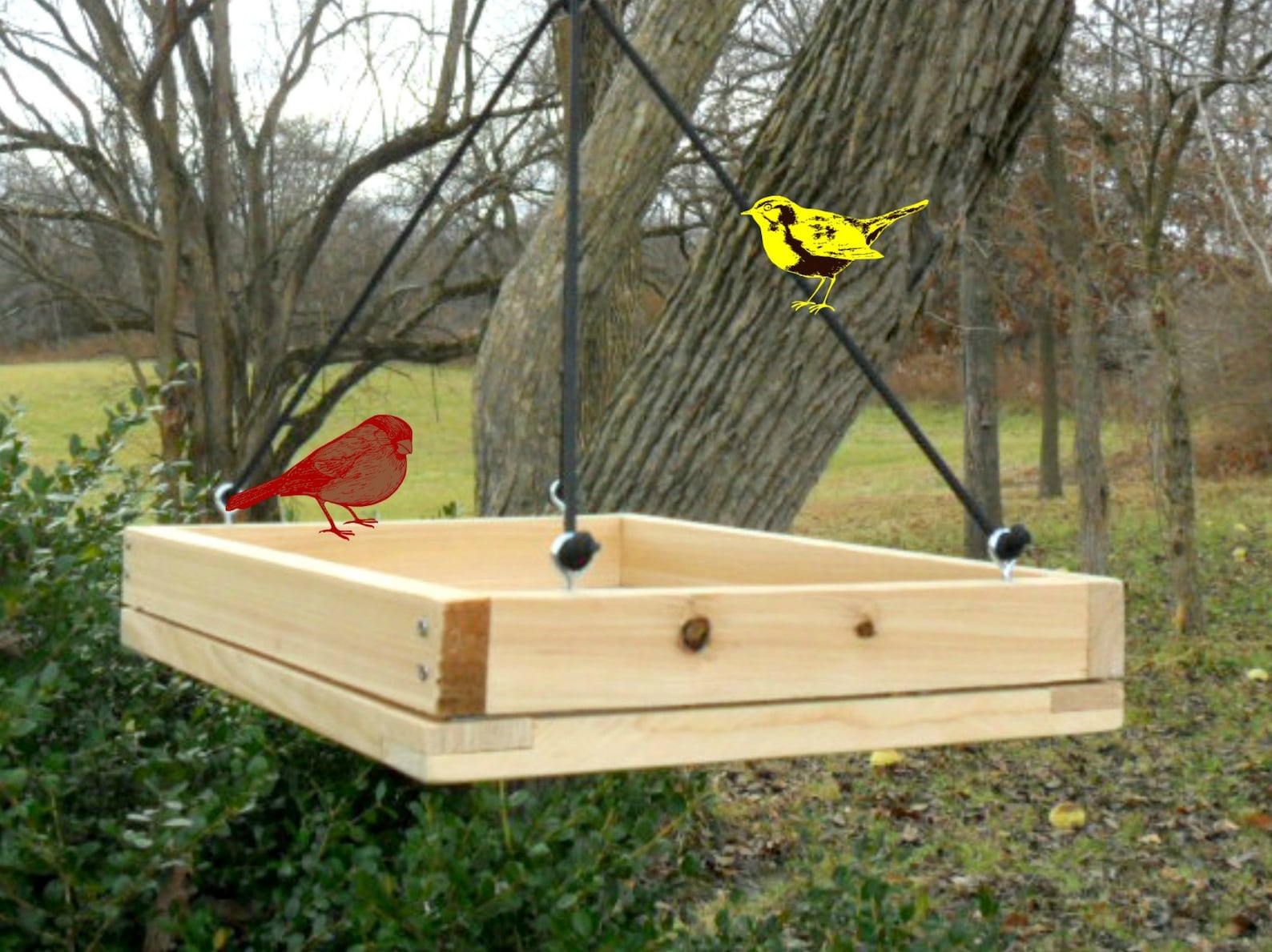 Hanging Platform Bird Feeders Outdoor Wood Tray Feeders Etsy