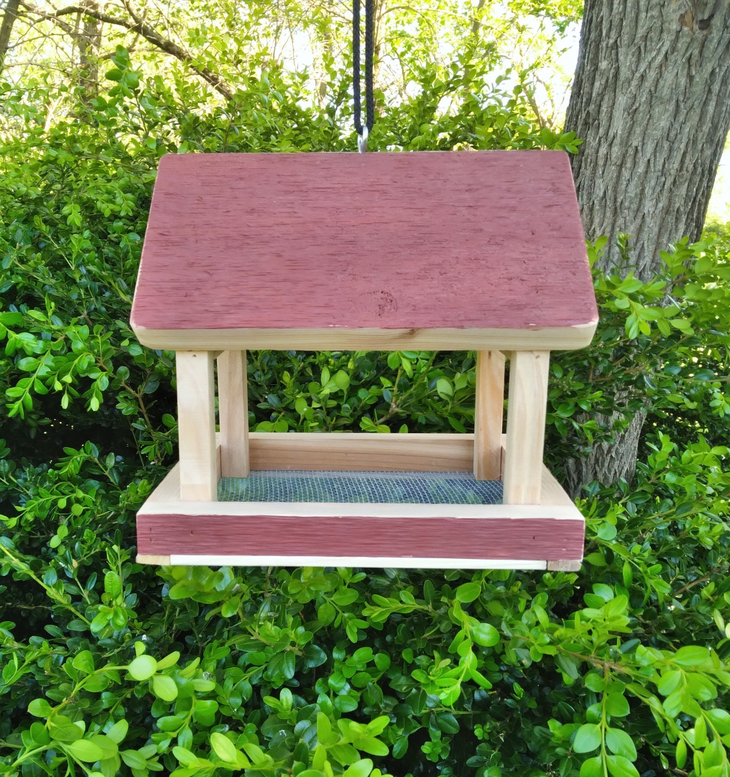Rustic Wood Bird Feeder Hanging Tray Bird Feeder Outdoor Etsy