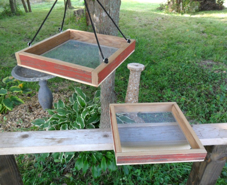 Barnwood Outdoor Bird Feeder Hanging & Deck Rail Handmade Etsy
