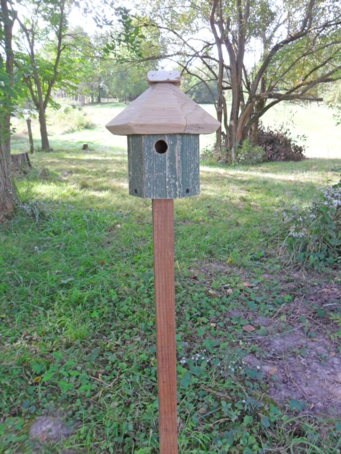Rustic Birdhouse and Wood Pole Bird house on Pole Outdoor Etsy