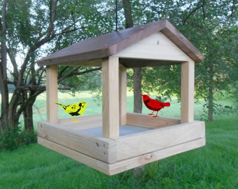 Hanging Bird Feeders * Handcrafted Ground Bird Feeder * 12 x 12 Platform Feeders with Roof * Family Gifts