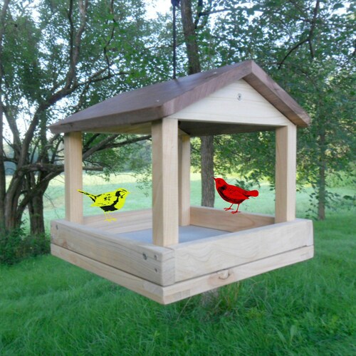 Hanging Platform Bird Feeders Outdoor Wood Tray Feeders Etsy