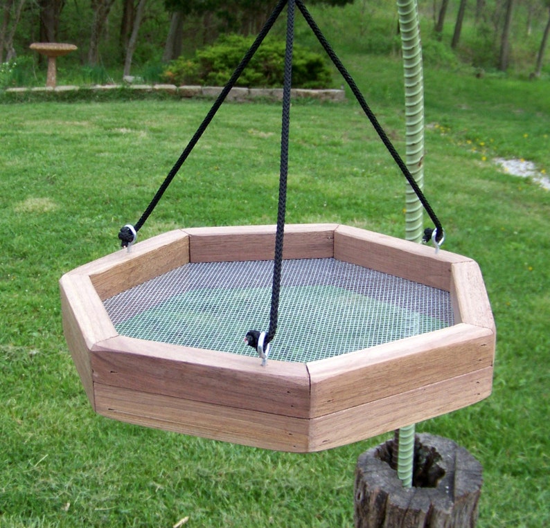 Hanging Platform Tray Bird Feeder Hand Made Wooden Outdoor Etsy