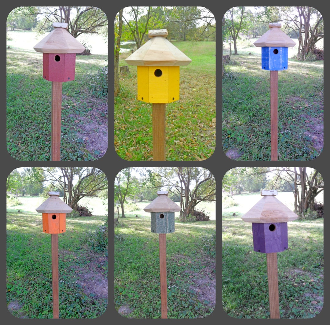 Outdoor Birdhouse & Wood Pole Set Cedar Birdhouses With Wood Pole Unique Gifts for Backyard Bird