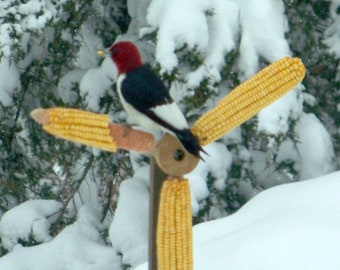Ear Corn Feeder, Fence * Pole Mount Outdoor Corn Feeder, Handmade Wooden Wild Life Feeder