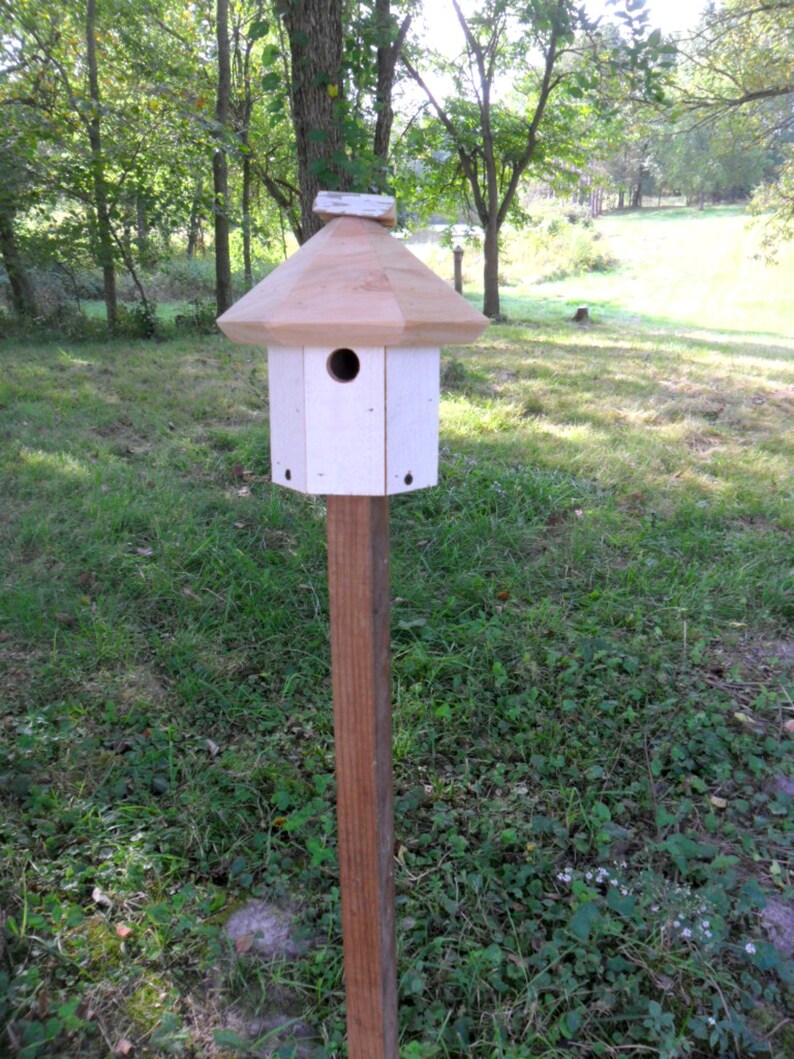 Rustic Birdhouse and Wood Pole Bird house on Pole Outdoor Etsy