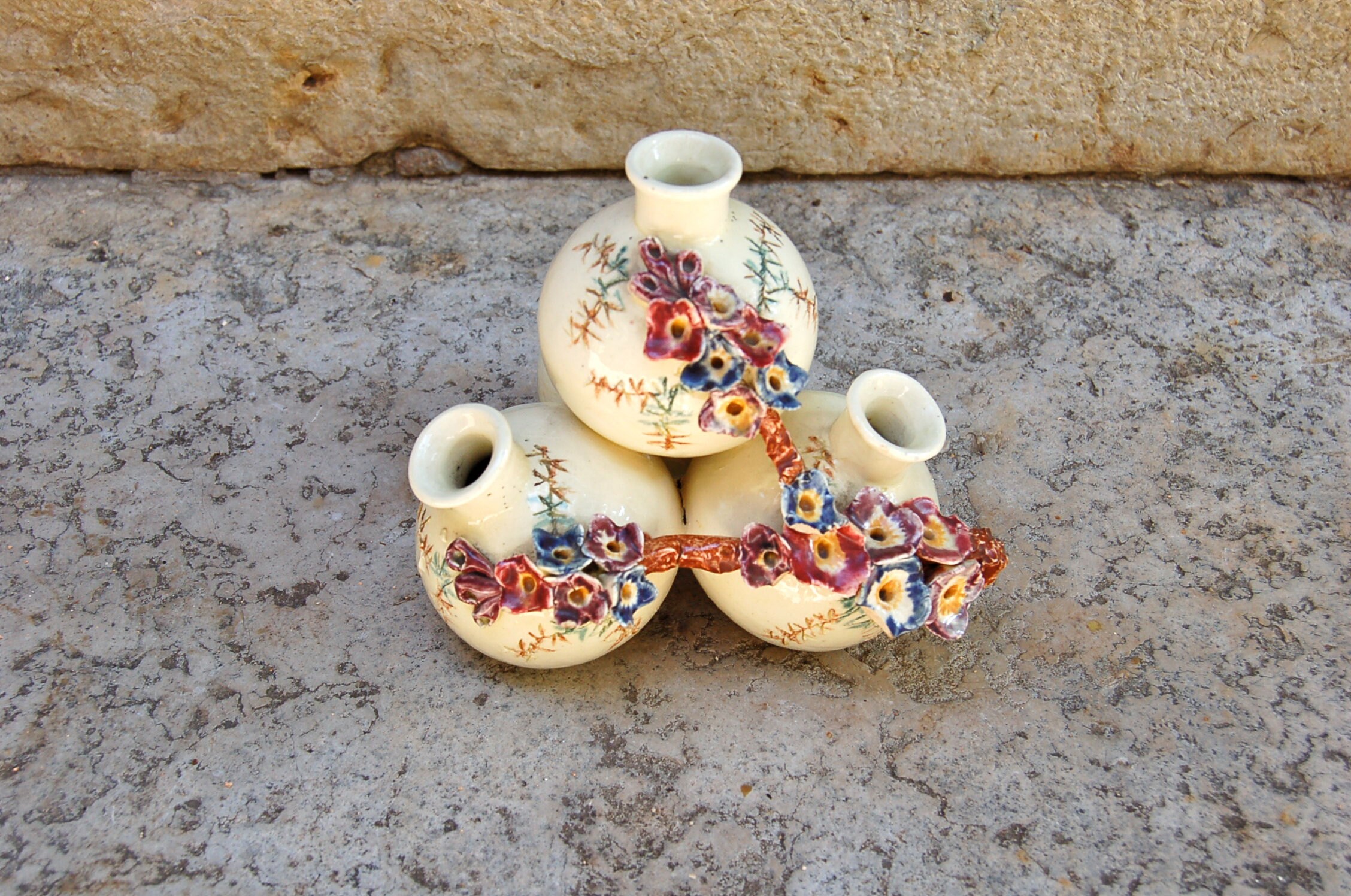 Vase Kitsch en Céramique avec Fleurs