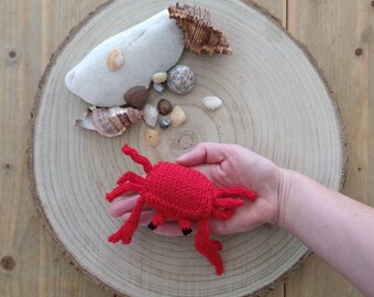 Knitted red crab, plush, children's toy, cuddly toy, summer decoration, baby shower gift, stuffed animal, sea theme, ocean, beach,crustacean